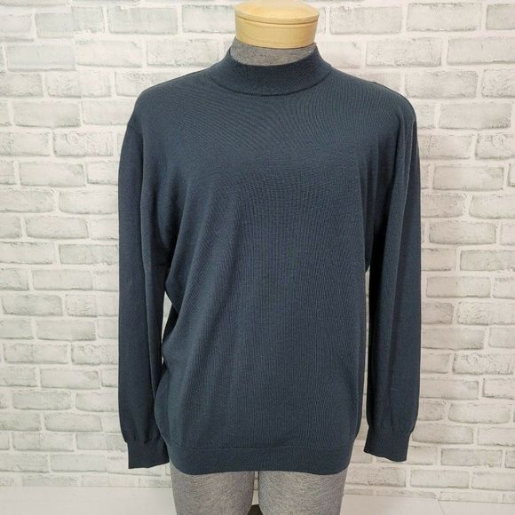 GRAN SASSO Mens 2XL Vintage Wool Crewneck Jumper Navy Sweater Lightweight Italy - Picture 1 of 7
